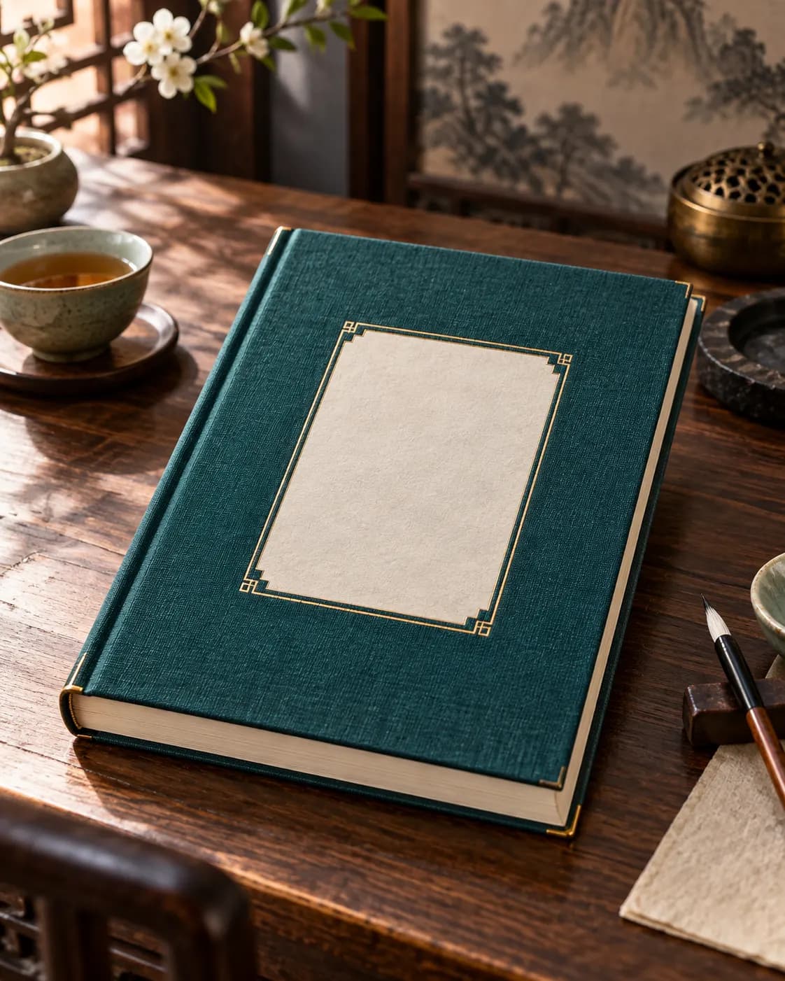 A clothbound personal action handbook with cream pages